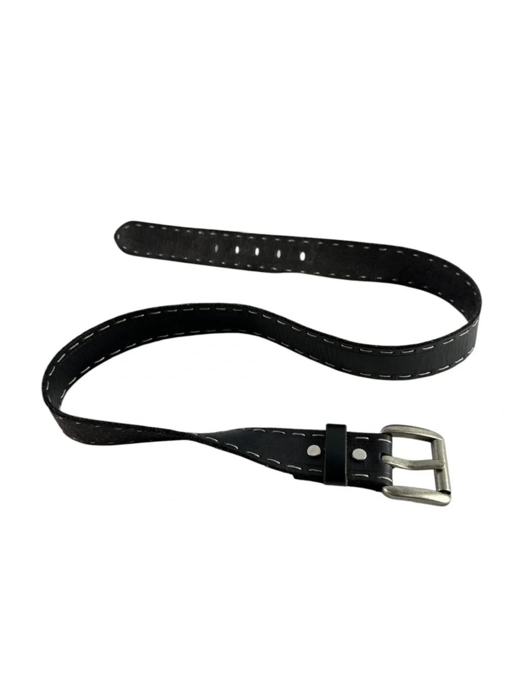 Genuine Vintage LUCKY BRAND Black Leather Belt Thick Stitch 36 Men's